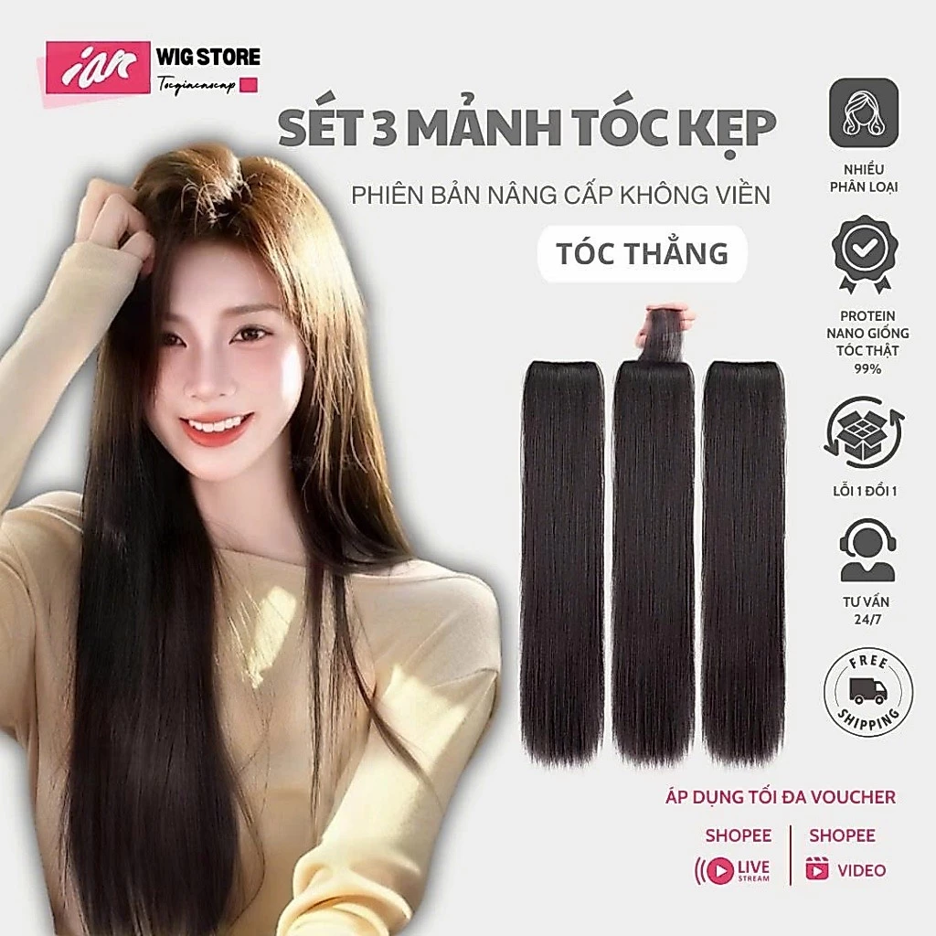 Kẹp 3 Mảnh Tóc Giả Kẹp Không Viền – Phiên Bản Siêu Nâng Cấp Mới Nhất - Tinh Tế - Sang Trọng