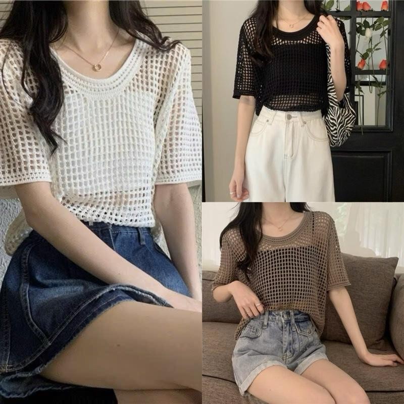 Áo Thun Kiểu Lưới Bigsize Nữ( không kèm lót) Áo Xinh Phá Cách Basic Ngắn Tay Thoáng Mát - A318