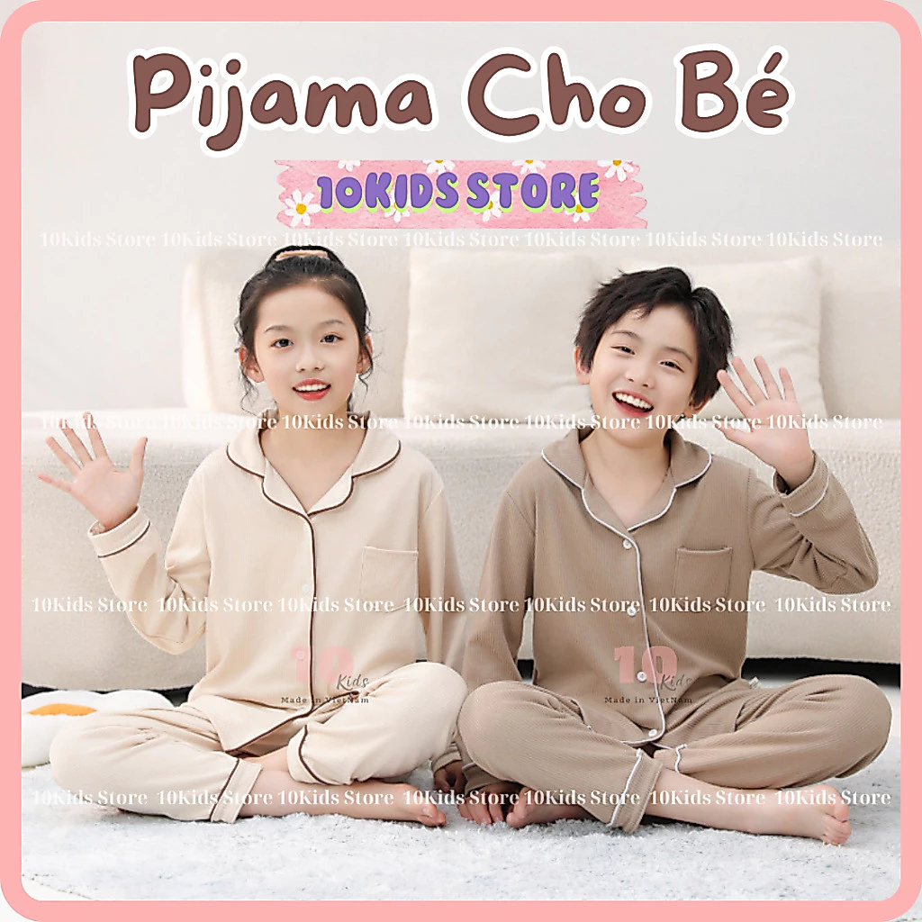 Bộ Pijama Dài Tay Bé Trai, Bé Gái 9-45KG, Quần Áo Trẻ Em Chất Liệu Lụa Hàn Thoáng Mát Tenkids