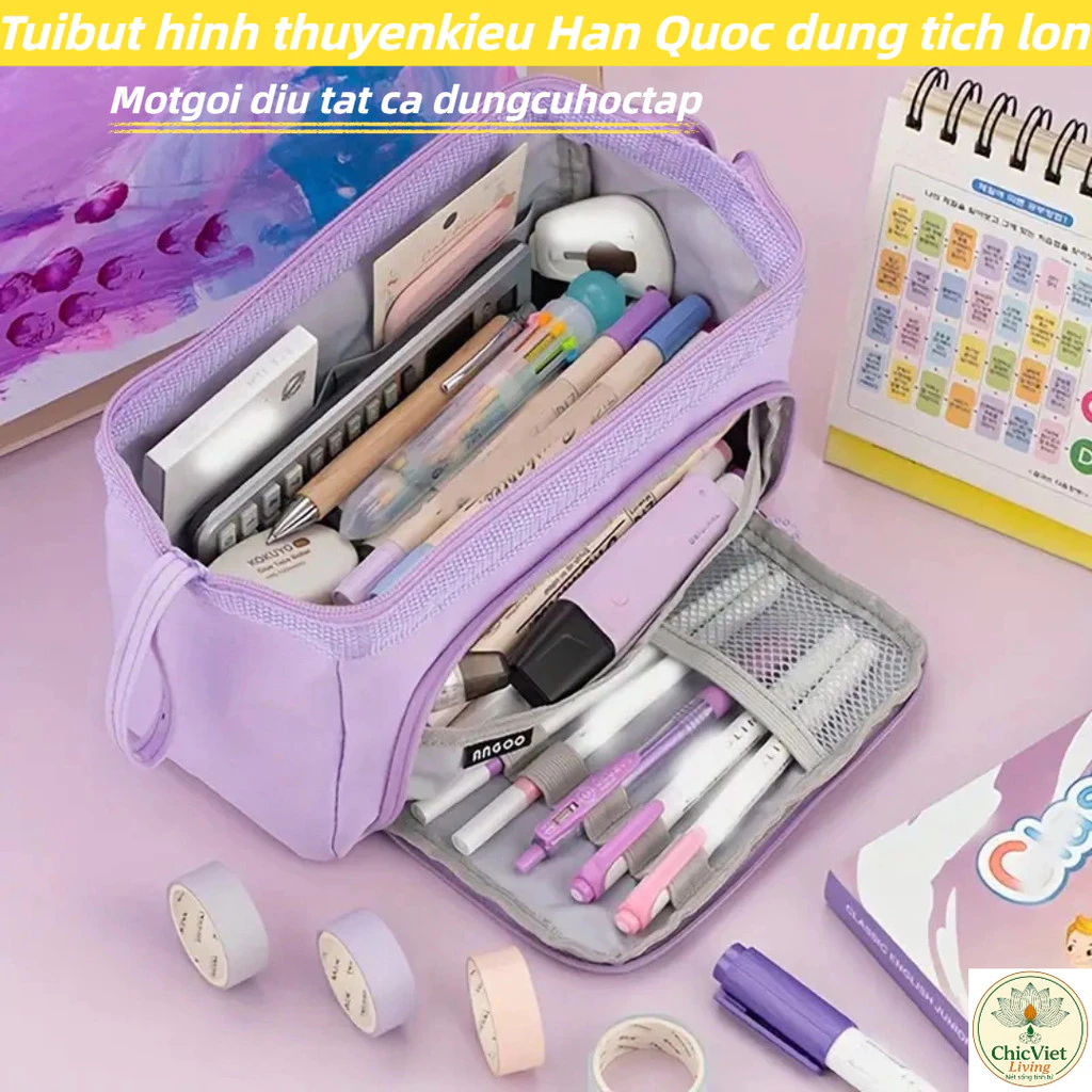 Túi bút học sinh kiểu Hàn dung tích lớn  chống nước Túi đựng văn phòng phẩm nhiều ngăn bằng