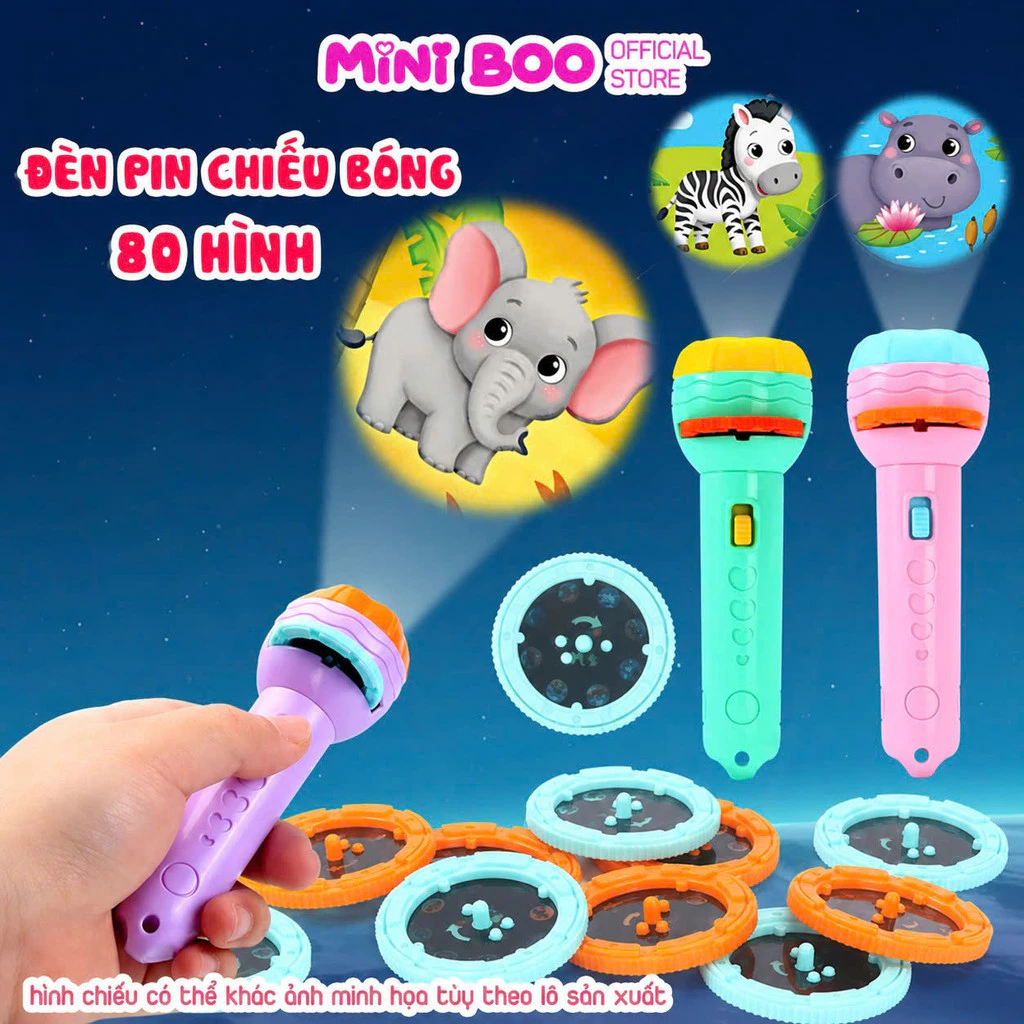 Đèn Pin Chiếu Hình Cho Bé 24 Hình Động Vật Sắc Nét. Đồ Chơi Kể Chuyện Kích Thích Thị Giác Little Boo