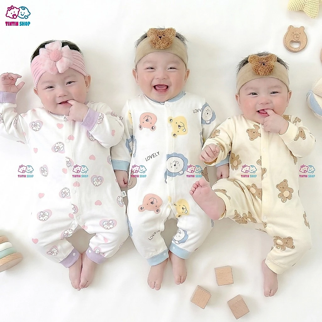Body dài tay cotton cho bé trai bé gái sơ sinh đến 13 tháng Hàng Quảng Châu SLT27