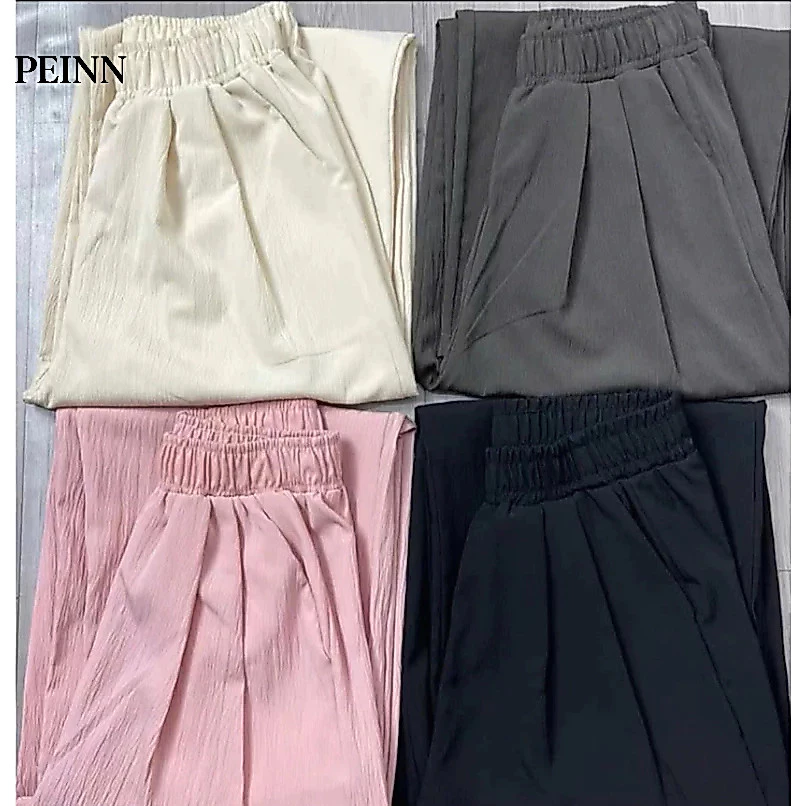 [Peinn] Quần Ống Suông Ống rộng, cạp lưng chun Vải Đũi Vân Mây dành cho chị em nhà nấm dài quần 90-92cm
