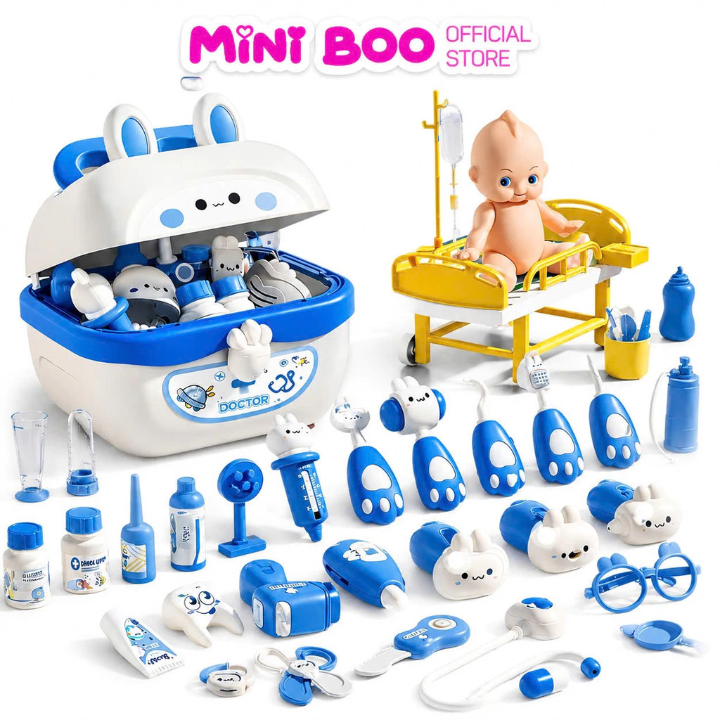 Bộ Đồ Chơi Bác Sĩ Hình Thỏ Cho Bé MINI BOO Đủ Chi Tiết Có Hộp Đựng Dành Cho Bé Trai Bé Gái 36 Chi Tiết