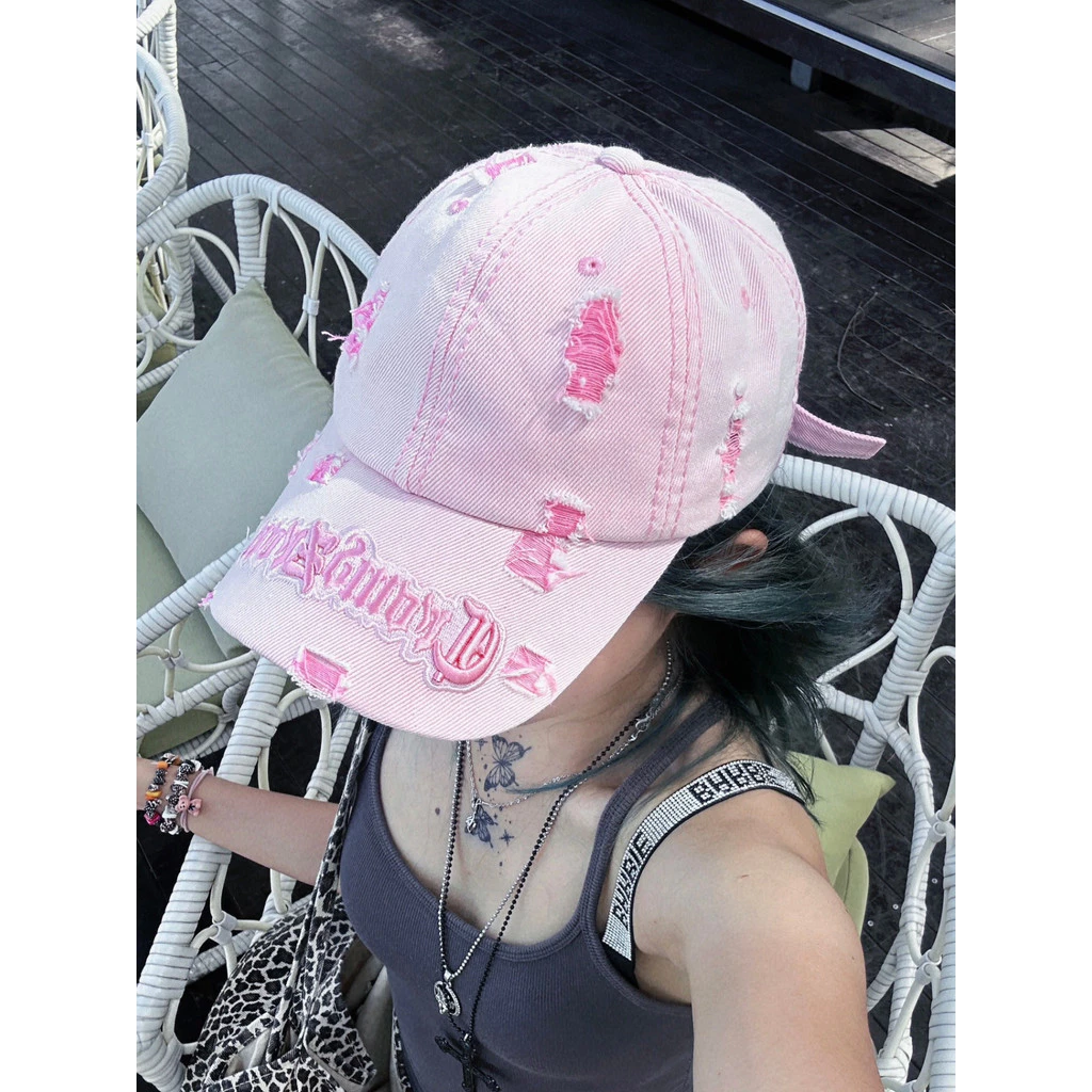 Mũ bóng chày thêu chữ màu hồng Nữ đường phố mùa hè Hip Hop