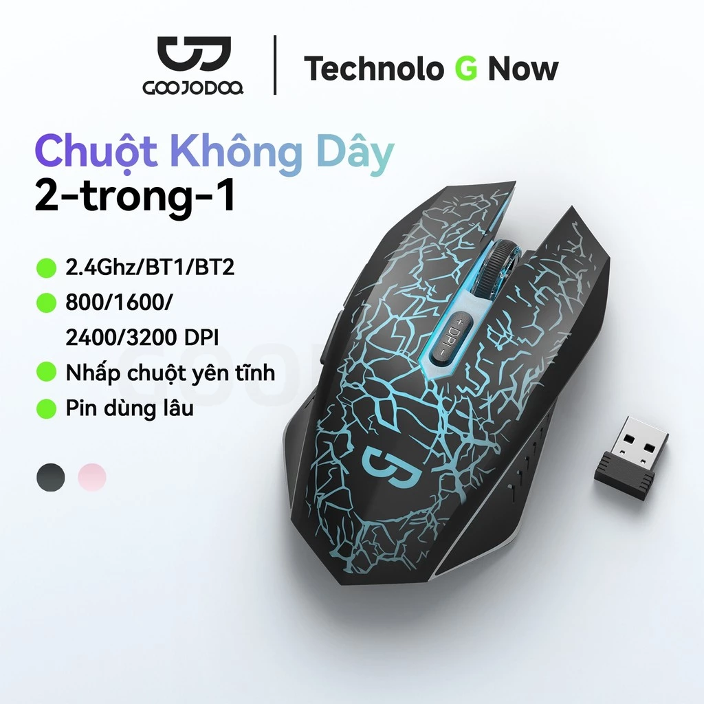 Chuột không dây GOOJODOQ kết nối Bluetooth chế độ kép 1200-3600 DPI chống nhiễu IPS tương thích rộng