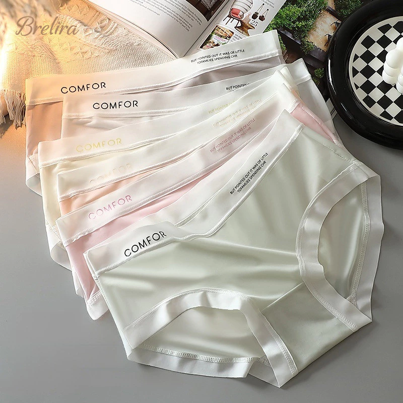 Quần lót liền mạch Brelira dành cho nữ, chất liệu lụa băng, nhẹ, co giãn, che phủ toàn diện, cạp trung bình, đáy quần bằng cotton, thoáng khí, không lộ đường may.