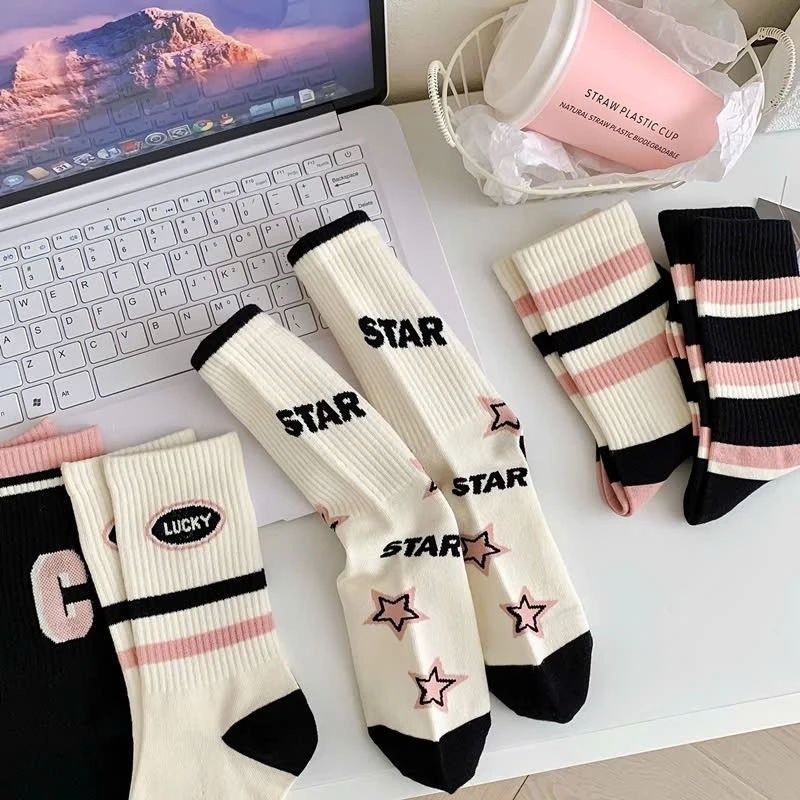 Sét 5 Đôi Tất Nữ Cổ Cao Hàn Quốc phối màu cực xinh   👍freeship🐯
