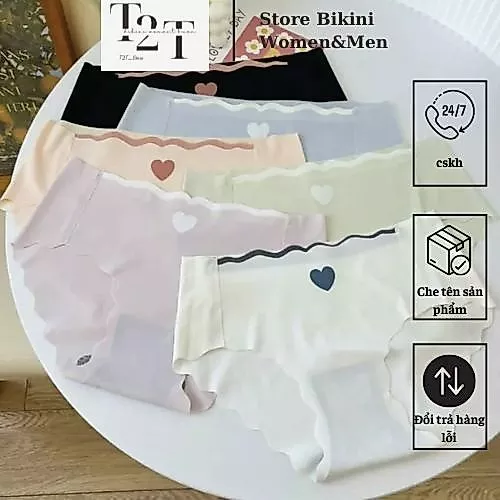 COMBO 5 Quần Lót Nữ Thun Lạnh Đúc Su viền sóng gợi cảm đính trái tim Sexy Xuất nhật