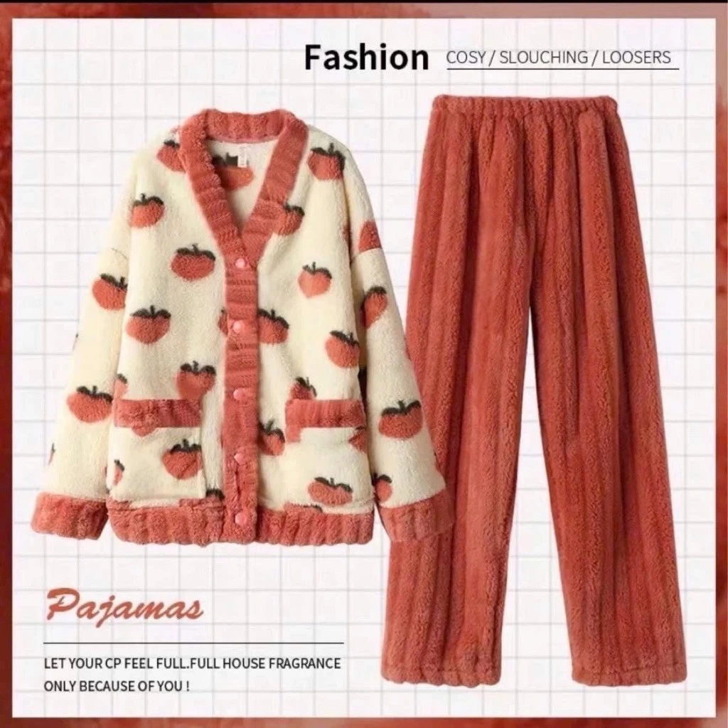 [SIZE M.L.XL] Bộ Đồ Lông Giữ Nhiệt, Bộ Lông Đào Cam EVANA, Bộ Ngủ Nữ Lông Siêu Ấm, Quần Áo Lông Ủ Kem BL10