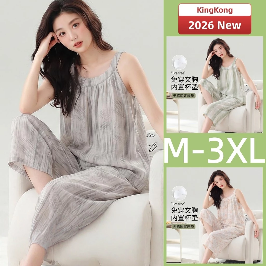 Bộ Đồ Ngủ Có Đệm Nữ Bộ Đồ Ngủ Chiều Dài 3 / 4 Summe Đồ Ngủ Không Tay Người Phụ Nữ Plus Kích Thước Mặc Nhà Mặc Ban Đêm