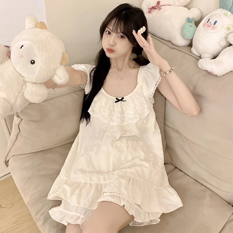 [-Order]-Bộ đồ ngủ mùa hè cỡ lớn kiểu quần short dễ thương, bộ áo camisole mùa hè, trang phục ở nhà cho phụ nữ