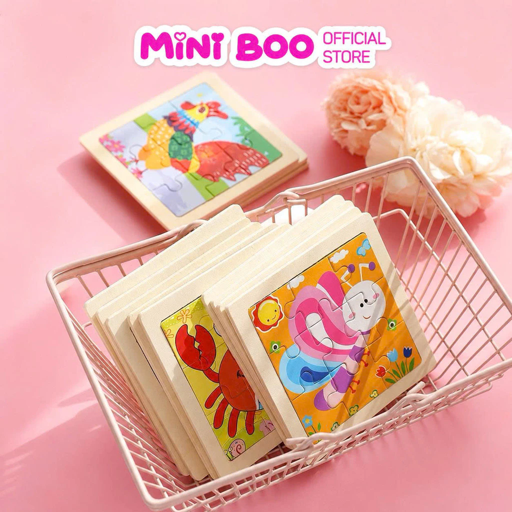 Tranh Ghép Hình 9 Miếng Động Vật Cho Bé - Bộ Đồ Chơi Giáo Dục Gỗ An Toàn, Phát Triển Trí Tuệ Cho Trẻ Em  Little Boo