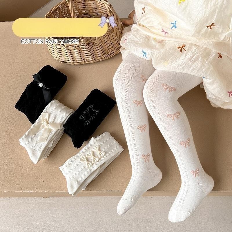 1 Chiếc Bé Gái Nơ Quần Jacquard, Vớ Chân Cotton Dệt Kim Rỗng, Quần Lót Họa Tiết Nơ Công Chúa Ngọt Ngào, Quần Thoáng Khí Co Giãn Mềm Mại Cho Bé Sơ Sinh Bé Gái 0-2 Tuổi