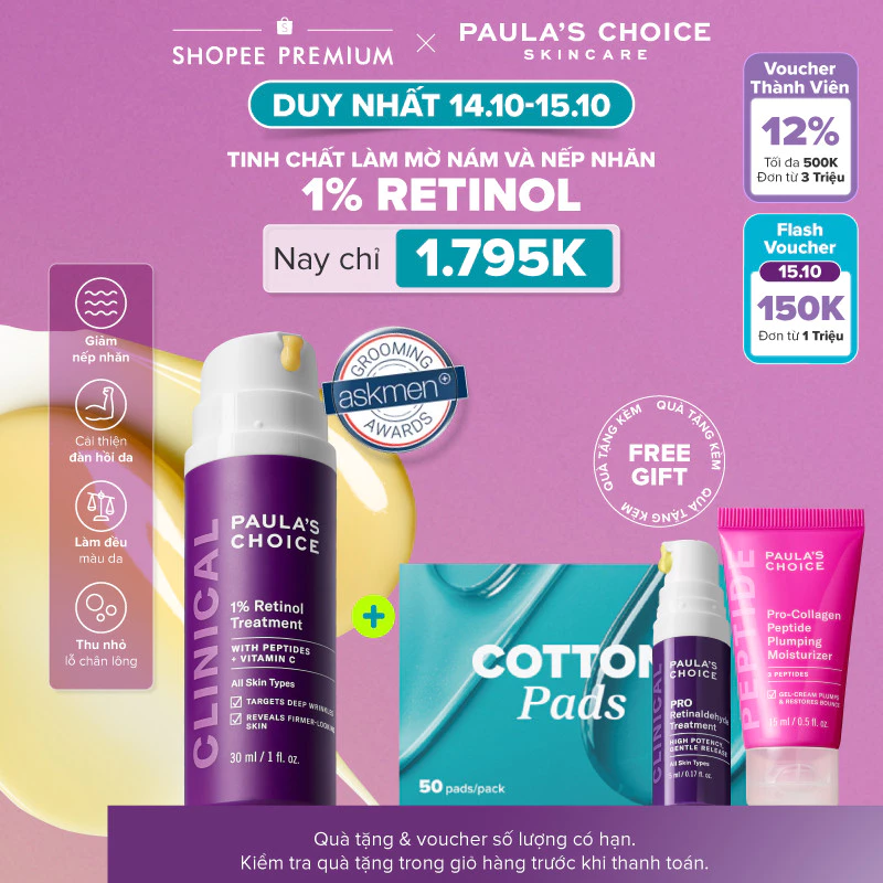 Tinh chất làm mờ nám và nếp nhăn Paula's Choice Clinical 1% Retinol Treatment 30ml 8010