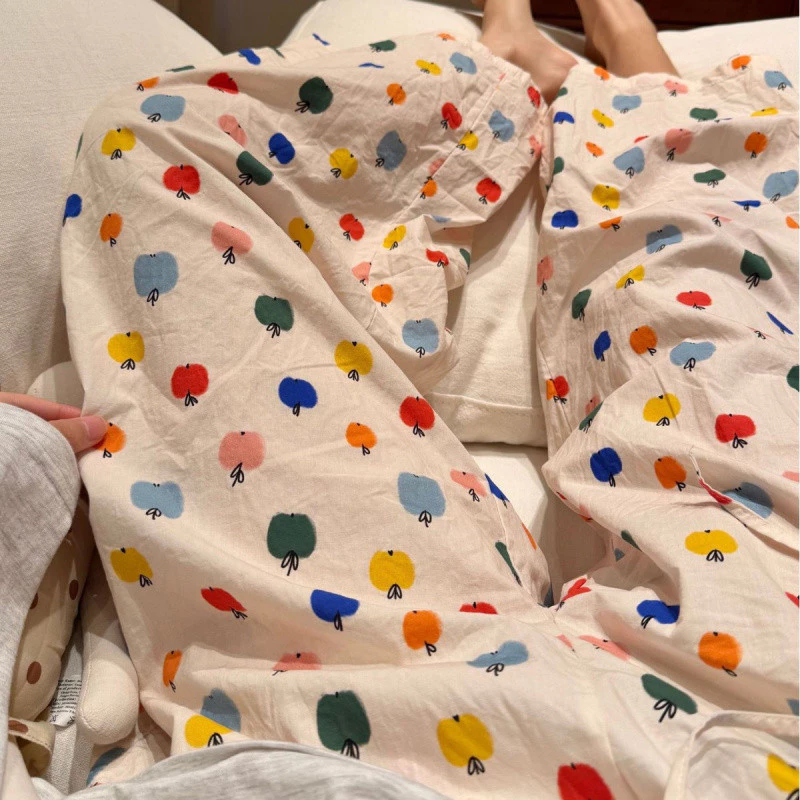 Dệt Cotton Nhiều Màu Sắc Nhỏ Apple Pyjama Quần Rời Nữ Có Túi Nhà Quần Ống Rộng