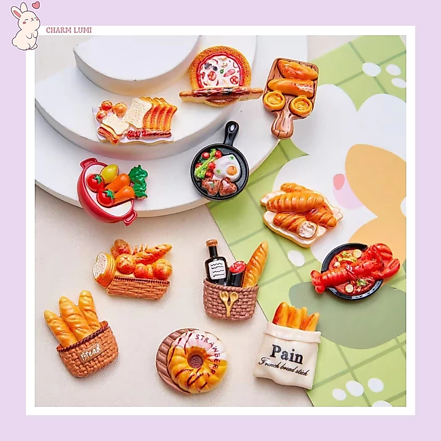 Set charm bánh mì & món ăn mini, Charm resin đồ ăn mô phỏng trang trí DIY - Charm Lumi