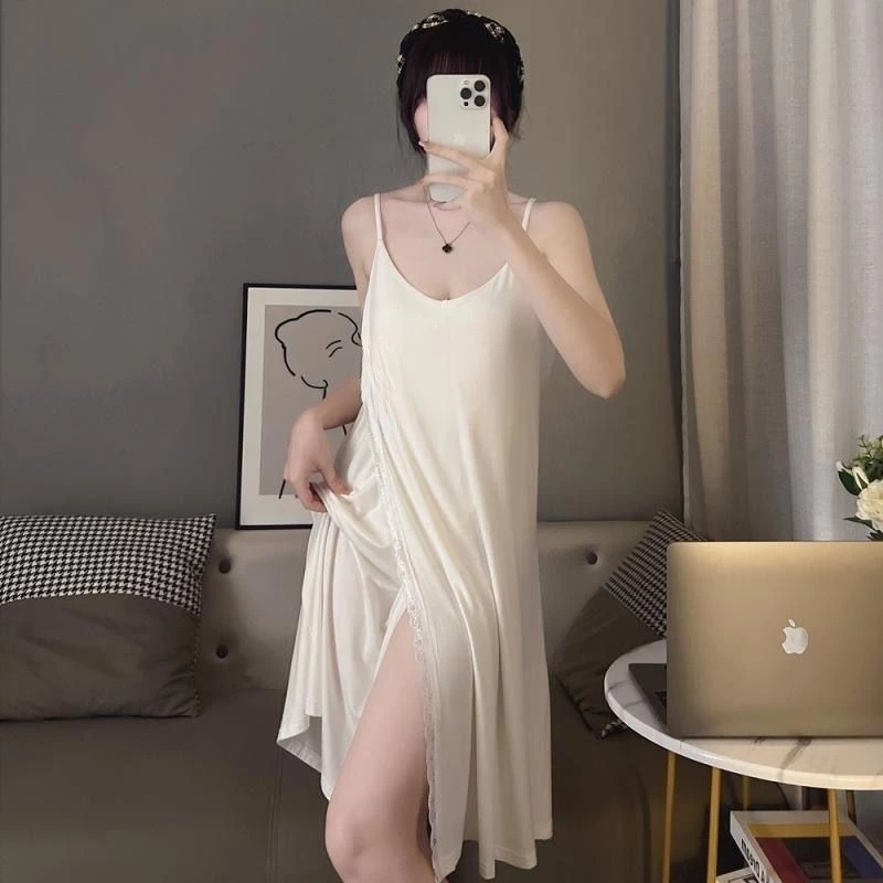 Bộ Đồ Ngủ Nữ Sling Gợi Cảm, Cổ Chữ V Ice Silk Mỏng, Phù Hợp Mùa Hè, Size Lớn