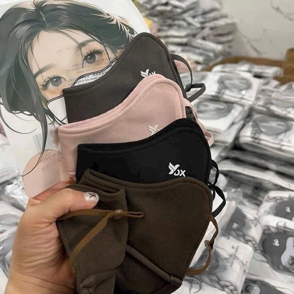 Khẩu Trang Cô Gái Mùa Đông Chất Cotton Lót Nỉ Chống UV-Dây tai có nút điều chỉnh Nhung Women [ngocanhngocanh98]