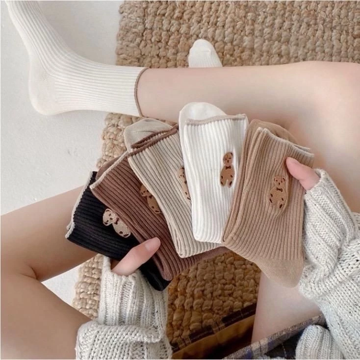 Combo 10 đôi tất gấu cổ cao phong cách hàn quốc đủ màu Nam Nữ Gia dụng Yến Nhi