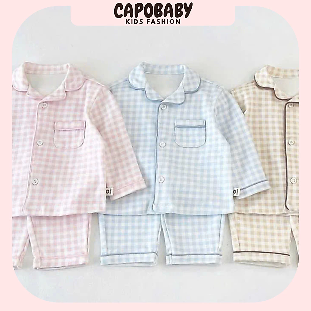 [Combo 2b]Bộ pijama dài tay caro cho bé trai bé gái cài nút với 3 màu pastel nhẹ nhàng form rộng thoải mái [BB06]