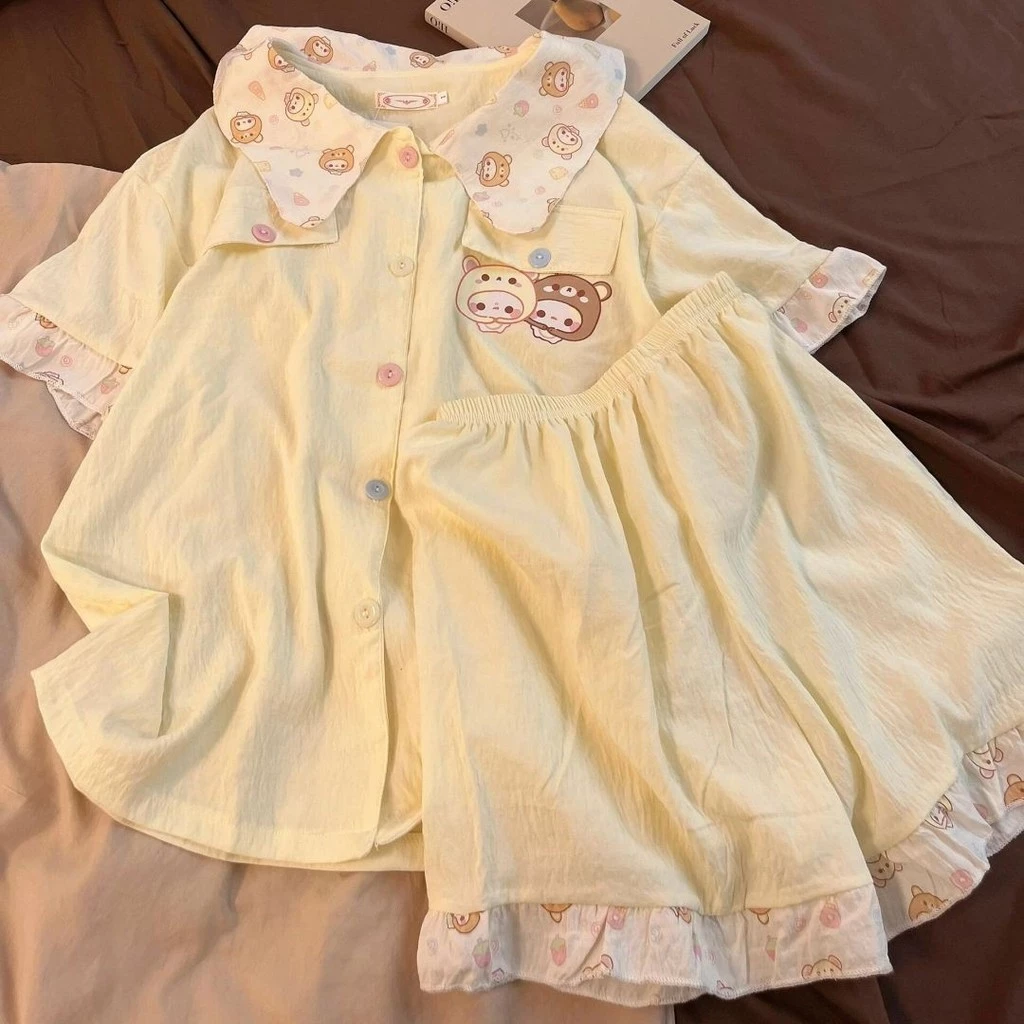 [-Order]-Cổ Búp Bê Rilakkuma Bộ Đồ Ngủ Nữ Bạn Gái Hai Mảnh Mỏng Phong Cách Chị Gái Phong Cách Sinh Viên Homewear