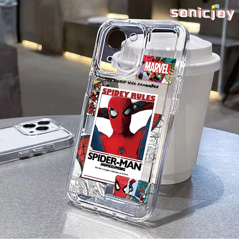 Ốp Điện Thoại Người Nhện Giữ Đầu Thích Hợp Cho IPhone 11 12 13 14 15 16 Pro Max X XR XS Max 7Plus 8Plus Ốp Silicon Trong Suốt Thời Trang-SY