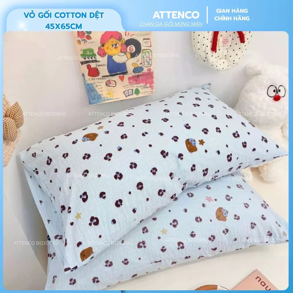 Vỏ Gối Nằm Cotton Đũi Nhập Khẩu  45x65cm - Nắp Lồng Tiện Lợi, Mềm Mịn, Thoáng Mát, Có Khoá Kéo Dễ Vệ Sinh