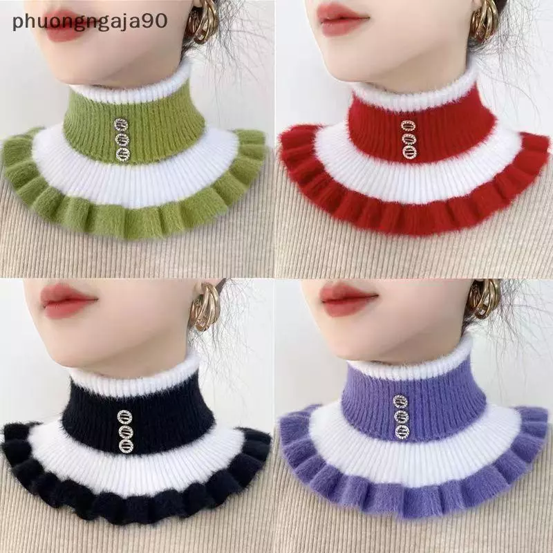 Của phụ nữ giả cổ áo bảo vệ cột sống cổ tử cung mùa đông ấm khăn đi xe đạp dày đàn hồi cổ lông nhung