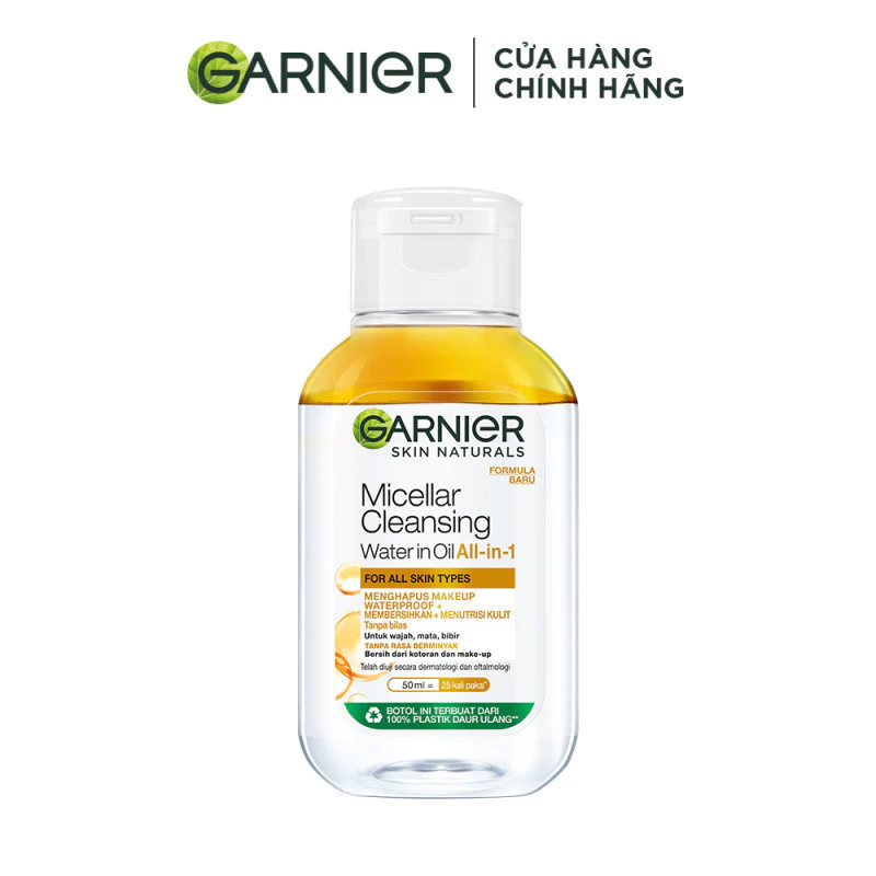 Nước làm sạch và tẩy trang cho da khô & trang điểm lâu trôi Garnier Micellar Water Oil-Infused 50ml