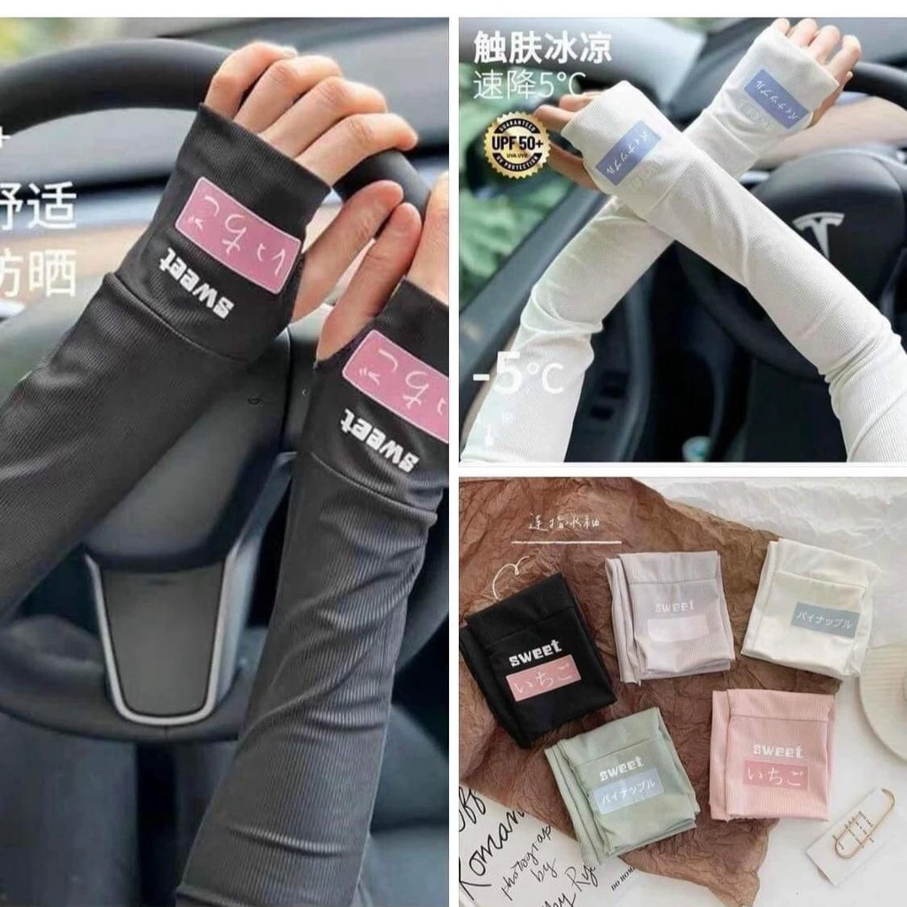 Lanhua Tay áo nửa ngón, Tay áo lụa băng mỏng, Bảo vệ tia cực tím co giãn Màn hình cảm ứng Bảo vệ tay Vỏ bọc lái xe