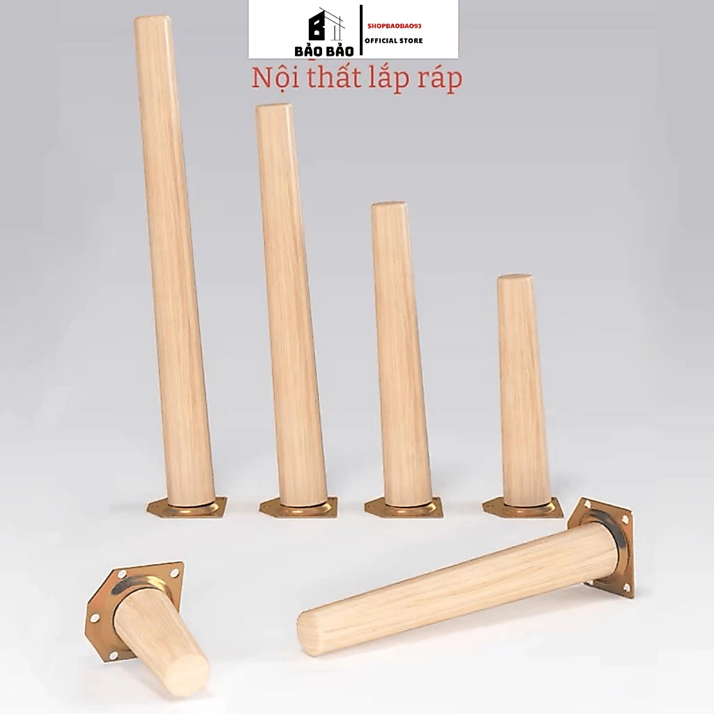 Chân gỗ cao su chân bàn gỗ tiện decor phụ kiên nội thất gỗ có kèm đế lắp ráp đơn giản - CHÂN GỖ