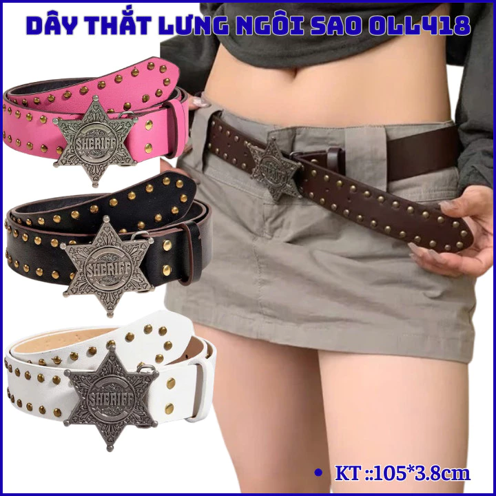 Dây thắt lưng nam nữ Y2K mặt ngôi sao Vintage, dây nịt phụ kiện thời trang cá tính OLL418