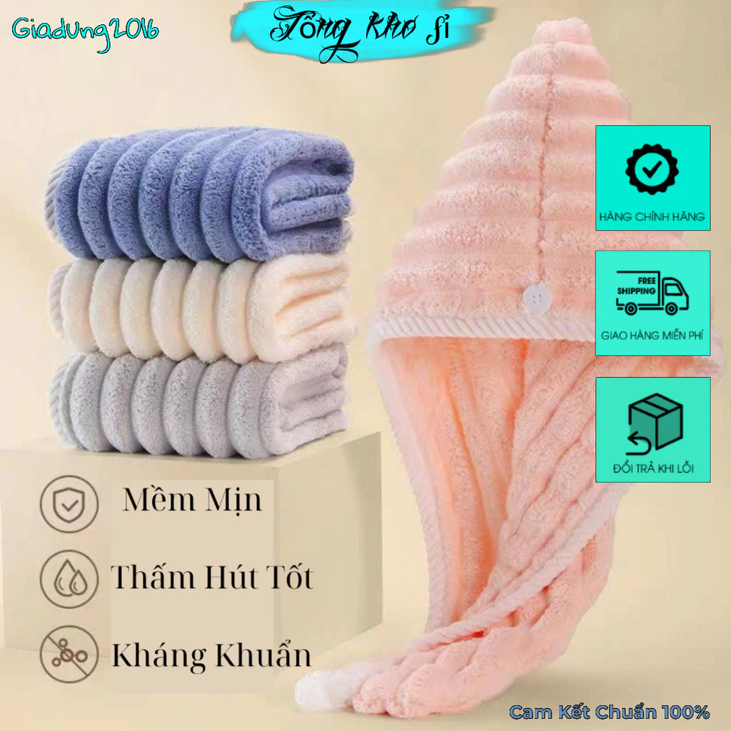 Mũ Quấn Tóc Lông Dệt Sóng Siêu Thấm Hút 🌏FREE SHIP🌎 Khăn Bông Ủ Quấn Tóc Nhanh Khô Hàng Nội Địa Trung Cao Cấp 98bg