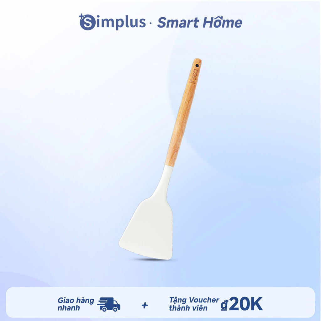 Simplus đồ dùng nhà bếp bằng Silicon tay cầm gỗ sồi chịu nhiệt cao chuyên dụng Vá đặc, Vá lỗ, Xẻng đặc CFLL002