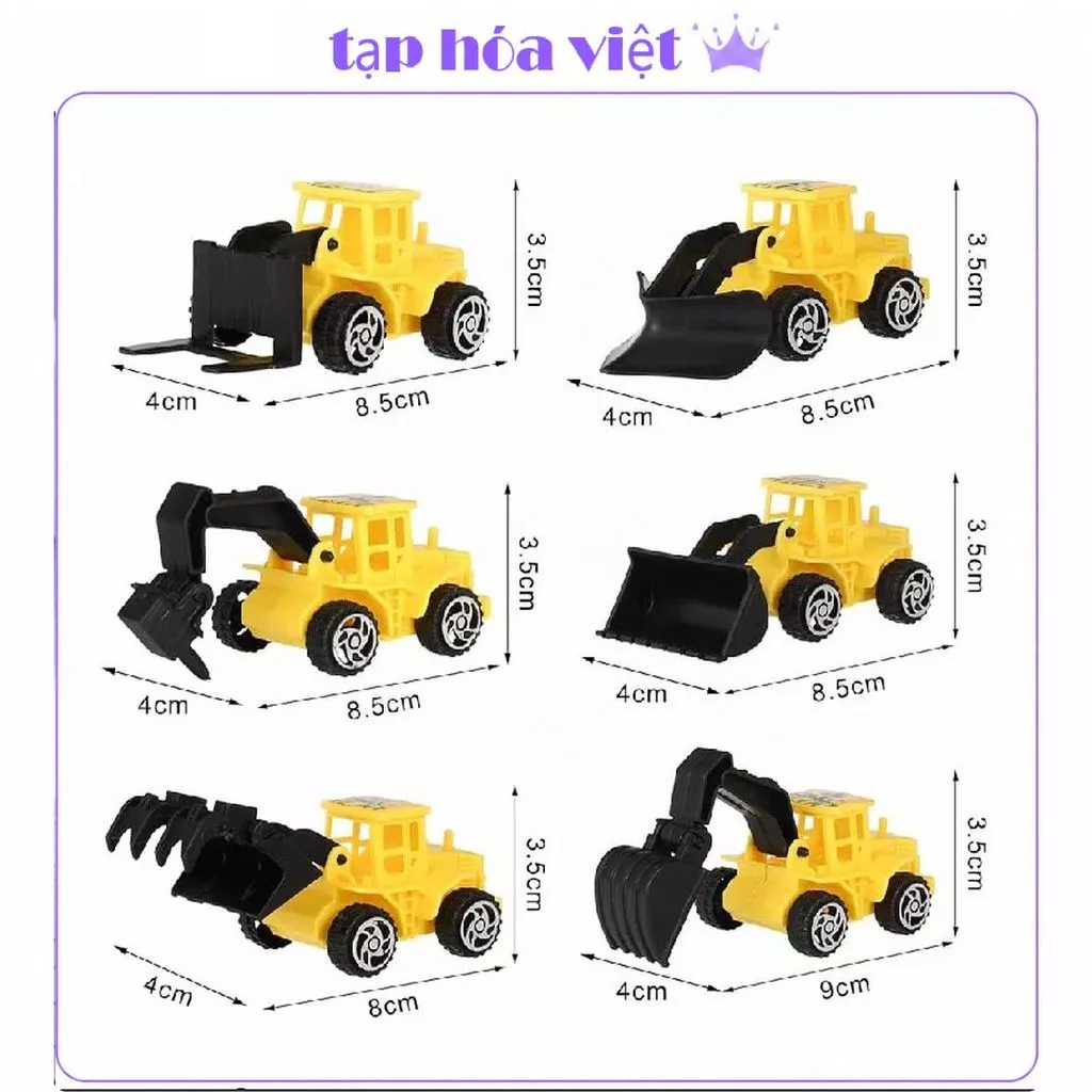 (2 BỘ) XE MÁY XÚC trang trí bánh sinh nhật, bộ xe công trường trang trí bánh kem