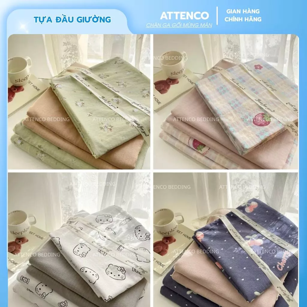 Bộ Ga Gối 3 Món Cotton Đũi Kẻ Sọc In 5D Chất Xơ Đậu Nành Thoáng Mát Mềm Thấm Hút Mồ Hôi Phù Hợp 1m2-2m2 -ATTENCO BEDDING