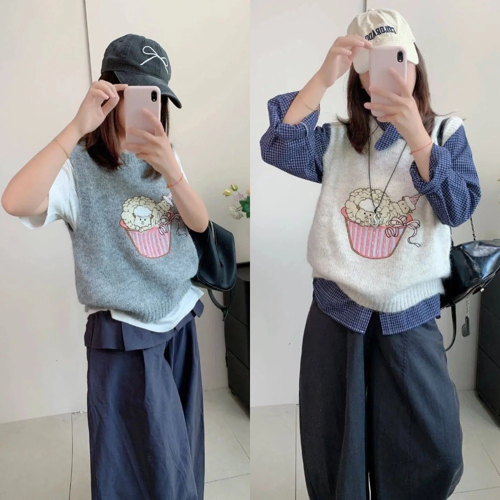 Áo Vest Dệt Kim Nữ Áo Len Không Tay in Hình Thời Trang Mùa Xuân Và Mùa Thu Mới