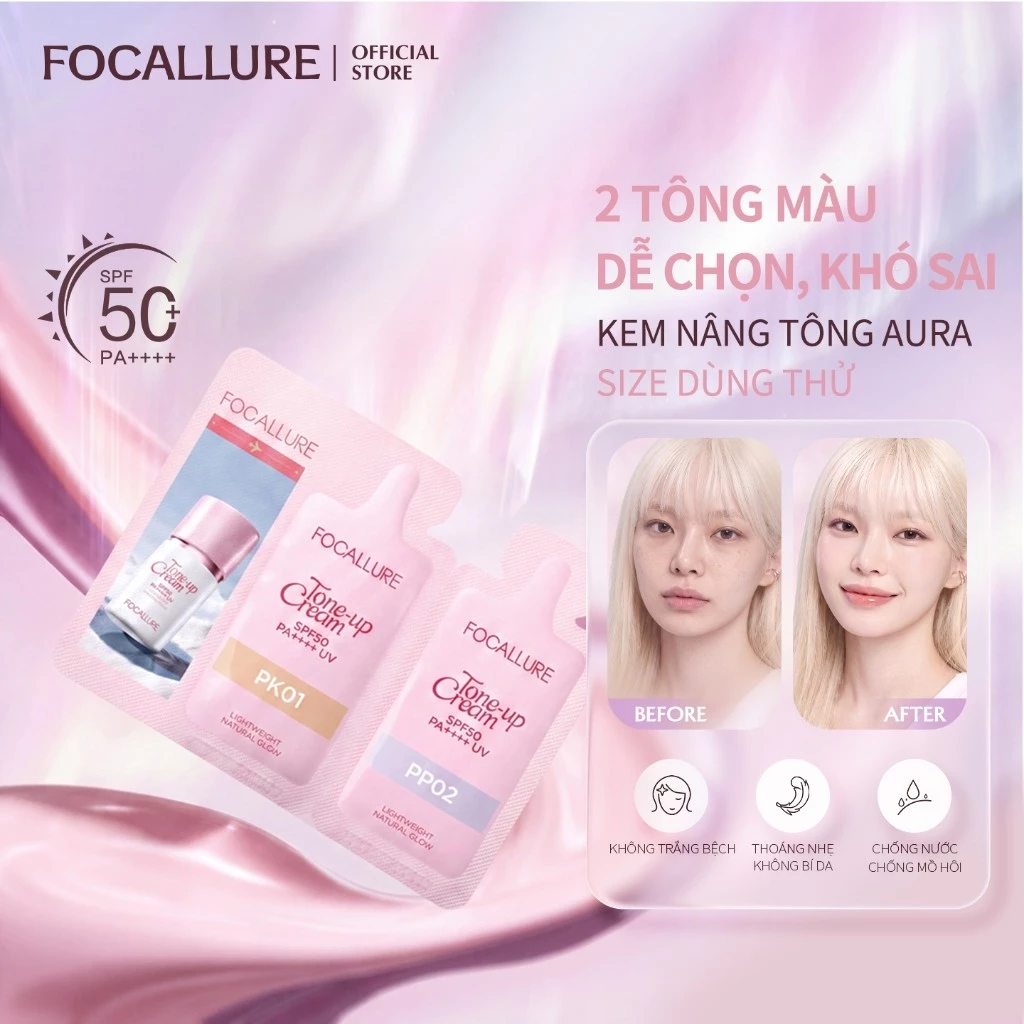 Kem dưỡng tông màu FOCALLURE SPF50 + PA + + + + 1g * 2 Mẫu