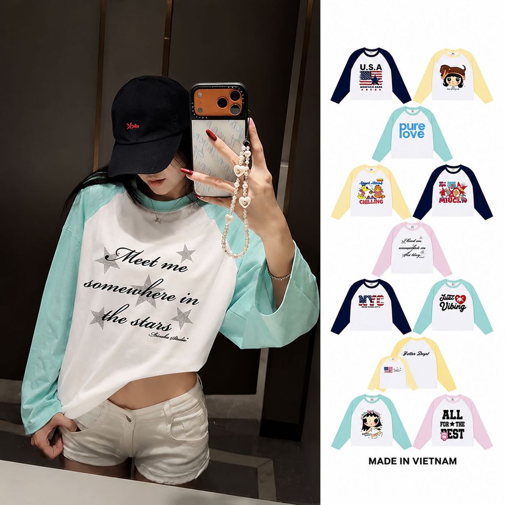 Áo Thun Tay Dài Form Boxy Phối Raglan Nam Nữ Unisex, Áo Phông Form Rộng BST…