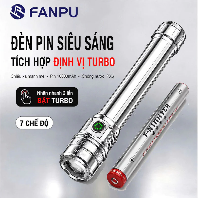 Đèn Pin Cầm Tay 10.000mAh Chiếu Xa Siêu Sáng, Có Thể Đốt Đồ Vật màu tối - Lá Cây, Đi Rừng Trekking