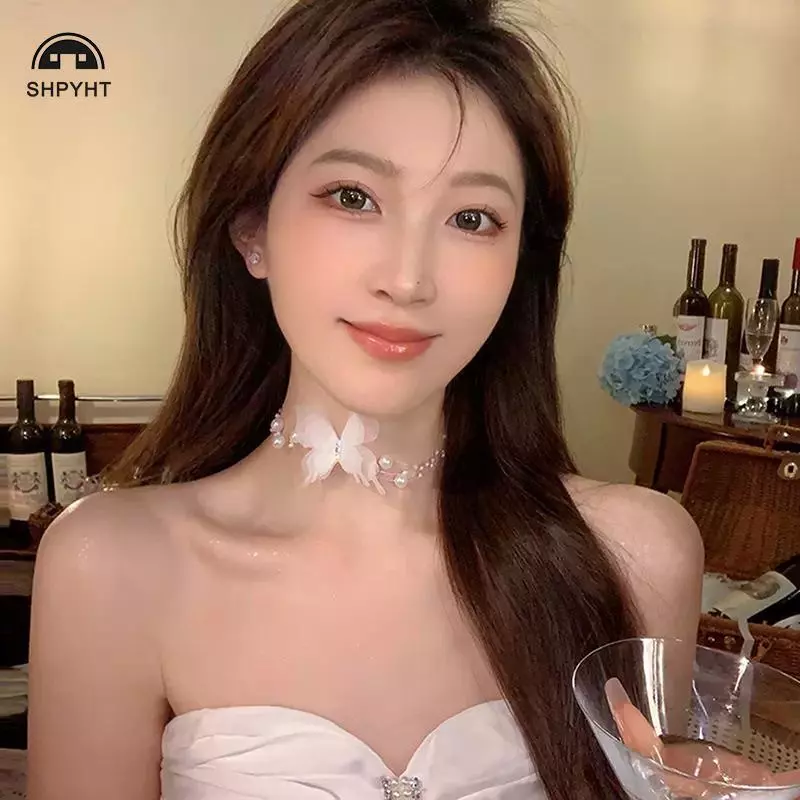 [SHPYHT] Nhẫn Ngọc Trai Bướm Trắng Nelace Cho Nữ Ngọt Ngào Giả Ngọc Trai Xương Đòn Dây Xích Ne Nelace Quà Tặng Trang Sức Đám Cưới Mới