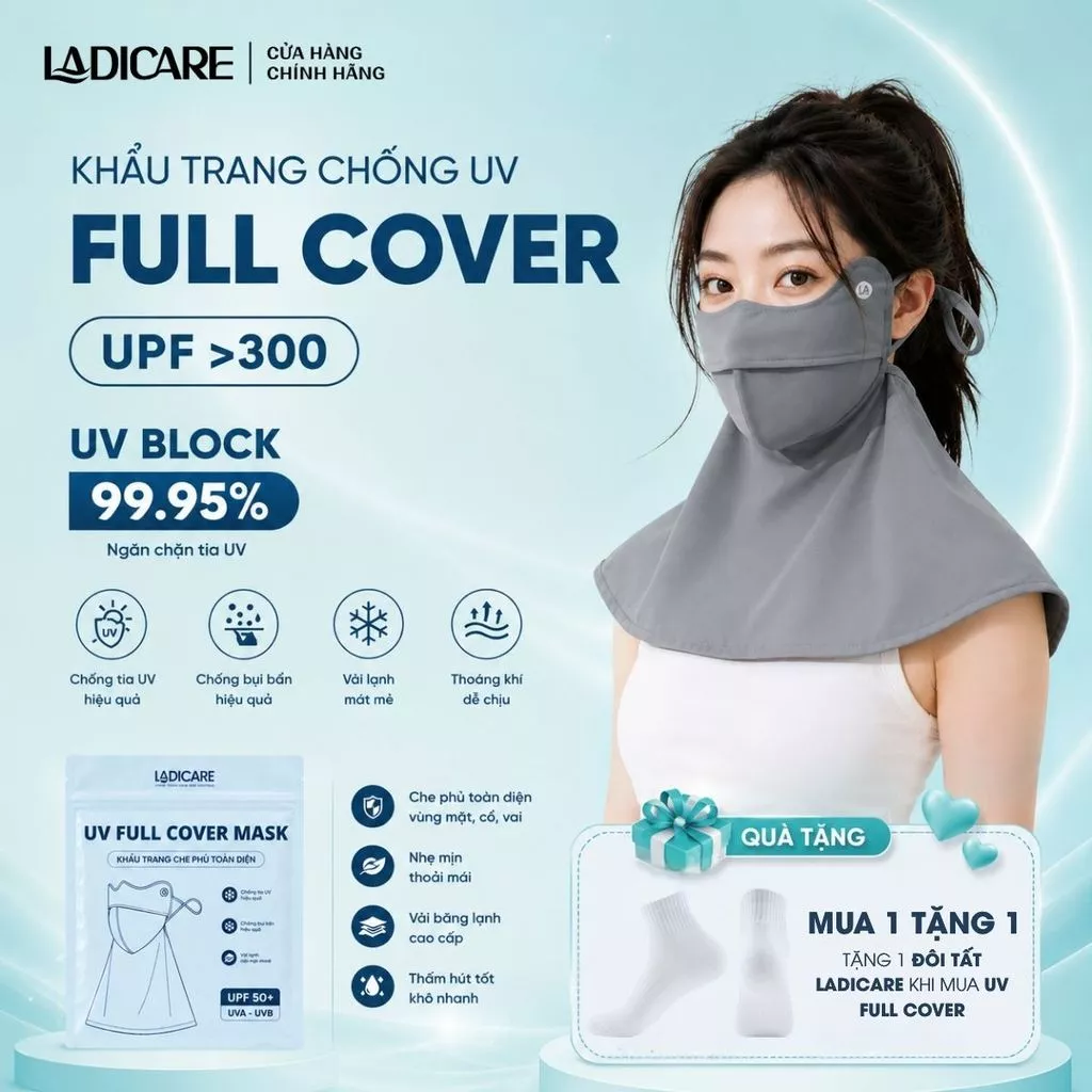 [QUÀ TẶNG KHI MUA] Khẩu Trang UV Trùm Cổ LADICARE Chống Nắng Chống Tia UV UPF50+ Che Kín Mặt Chống Bụi Vải Lạnh Nam Nữ