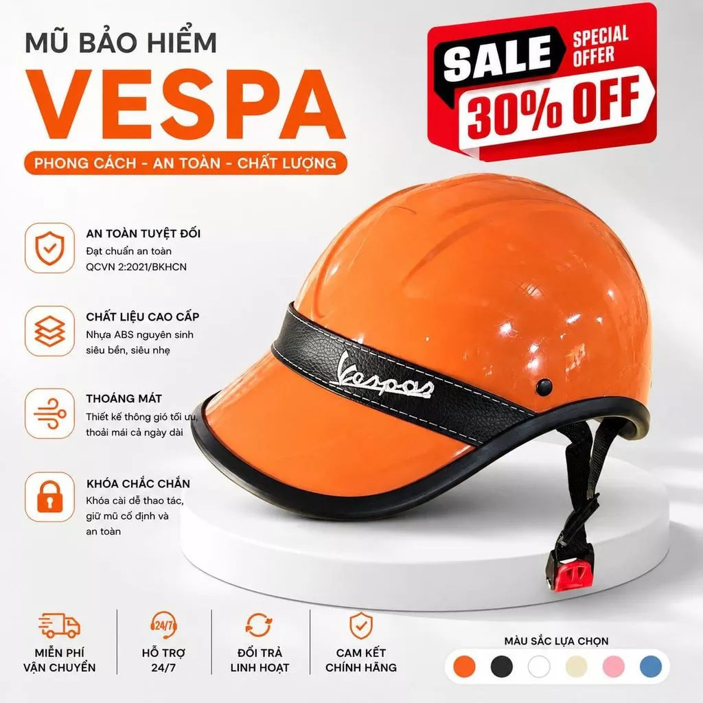 Mũ bảo hiểm Vespa cao cấp: Mũ bảo hiểm cá tính, an toàn cho nam nữ, sang trọng và phong cách.