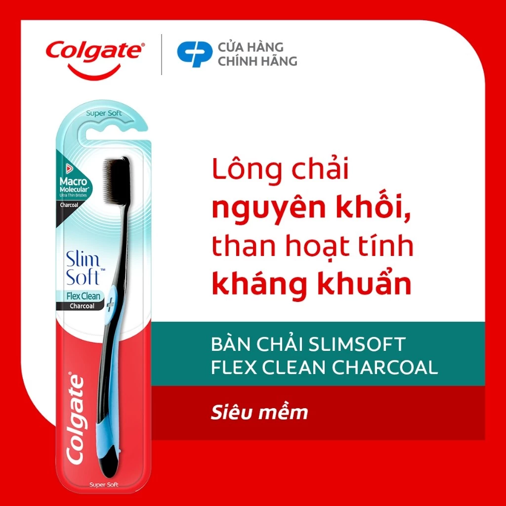 Bàn chải Colgate Slimsoft Flex Clean Charcoal nguyên khối than hoạt tính kháng khuẩn