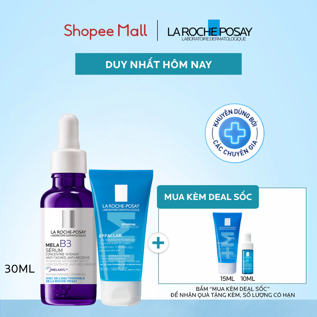 [FS] Bộ đôi gel rửa mặt và dưỡng chất giúp ngăn ngừa, giảm thâm nám La Roche-Posay Mela B3 Serum 30ml
