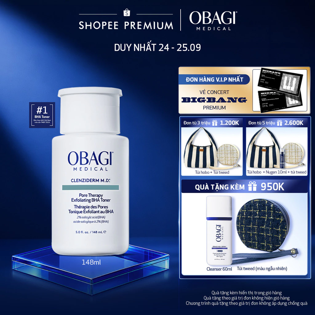 [ĐỘC QUYỀN LIVESTREAM] Toner tẩy tế bào chết làm sạch mụn BHA Obagi Clenziderm M.D. Exfoliating 148ml