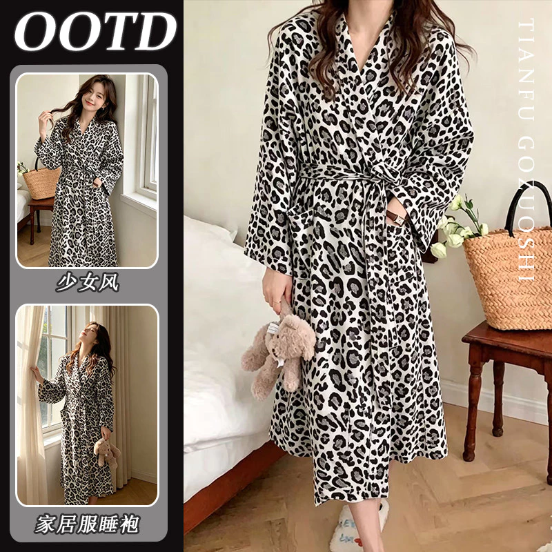 Áo choàng dài Cotton dày đơn giản Hàn Quốc dành cho nữ mặc ở nhà