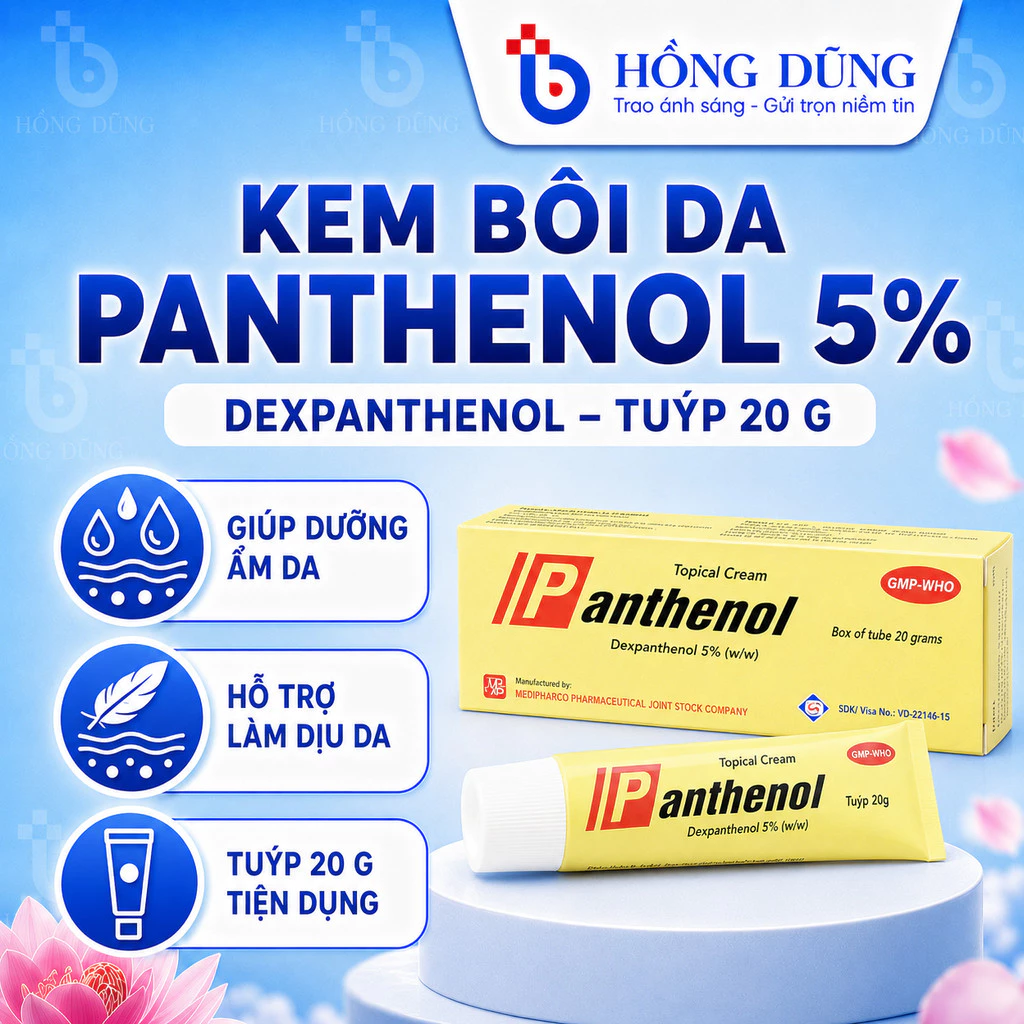 Kem bôi bỏng, hăm da, dưỡng ẩm, cháy nắng giúp giảm tổn thương da và phục hồi da...Panthenol 5% 20g