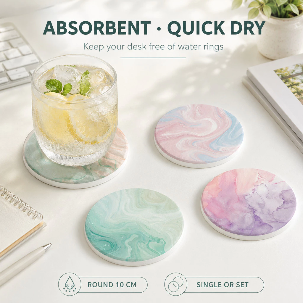 Đế Lót Ly Đá Diatomite Thấm Hút Nước Nhanh Khô Chống Trượt Cách Nhiệt Vân Đá Cẩm Thạch Tròn 10cm Mua Lẻ Hoặc Bộ Gia Đình